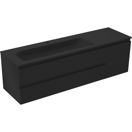 Mexen Rivel kúpeľňová skrinka 160 cm s umývadlom Vela ľavým, 2S, 1D, ryhovaná, čierna matná - 91A23-16047-3-BBFFF71-W23L71