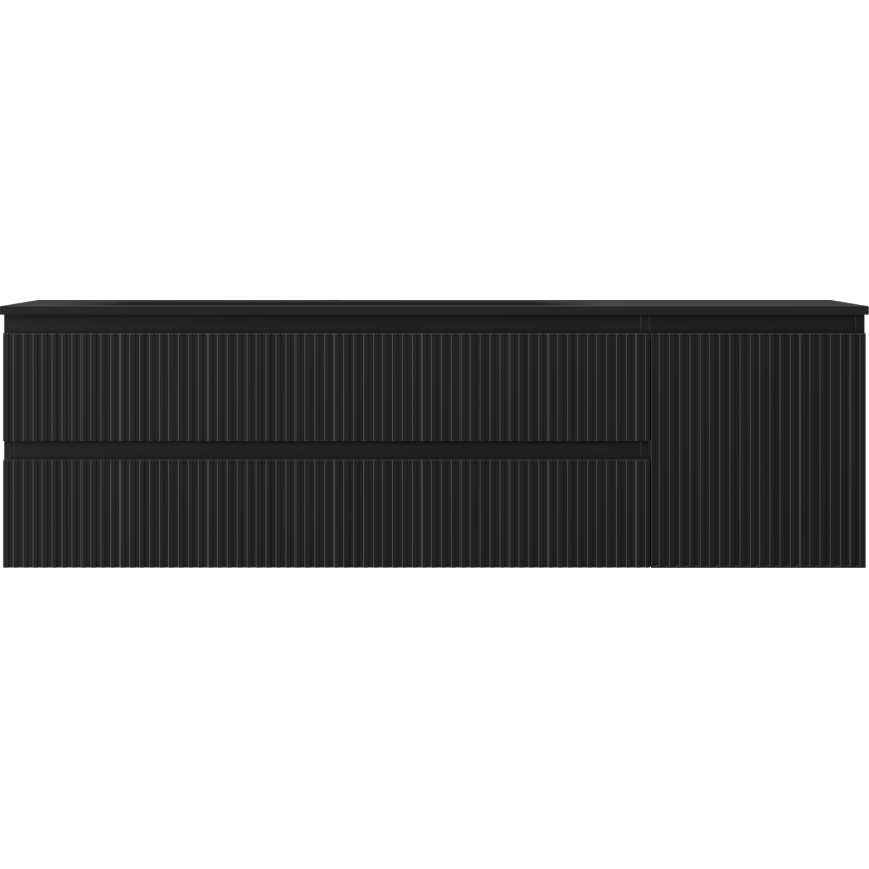 Mexen Rivel kúpeľňová skrinka 160 cm s umývadlom Vela ľavým, 2S, 1D, ryhovaná, čierna matná - 91A23-16047-3-BBFFF71-W23L71