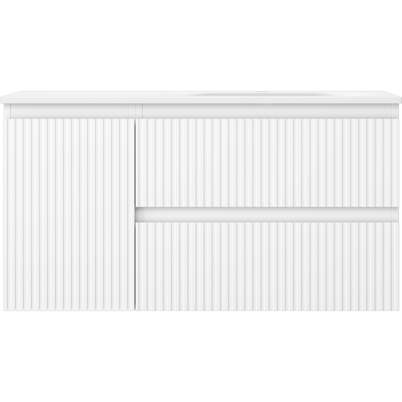 Mexen Rivel kúpeľňová skrinka 90 cm s umývadlom Vela pravým, 2S, 1D, ryhovaná, biela matná - 91A23-09047-3-BBFFF01-W23P01