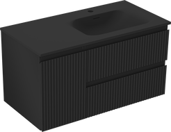 Mexen Rivel kúpeľňová skrinka 90 cm s umývadlom Vela pravá, 2S, 1D, ryhovaná, čierna mat - 91A23-09047-3-BBFFF71-W23P71