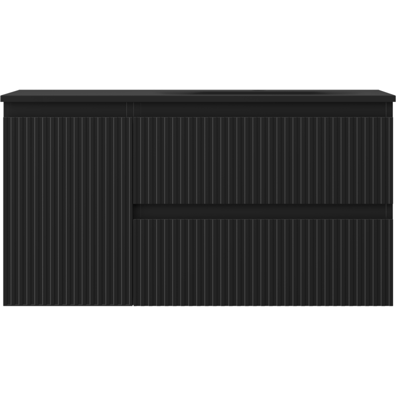 Mexen Rivel kúpeľňová skrinka 90 cm s umývadlom Vela pravá, 2S, 1D, ryhovaná, čierna mat - 91A23-09047-3-BBFFF71-W23P71