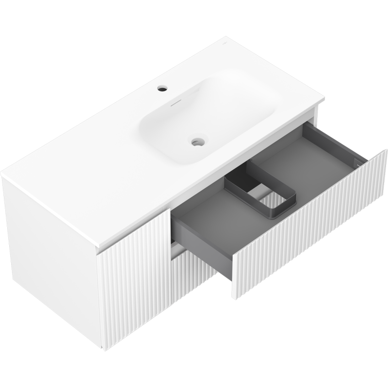 Mexen Rivel kúpeľňová skrinka 100 cm s umývadlom Vela pravá, 2S, 1D, ryhovaná, biela mat - 91A23-10047-3-BBFFF01-W23P01