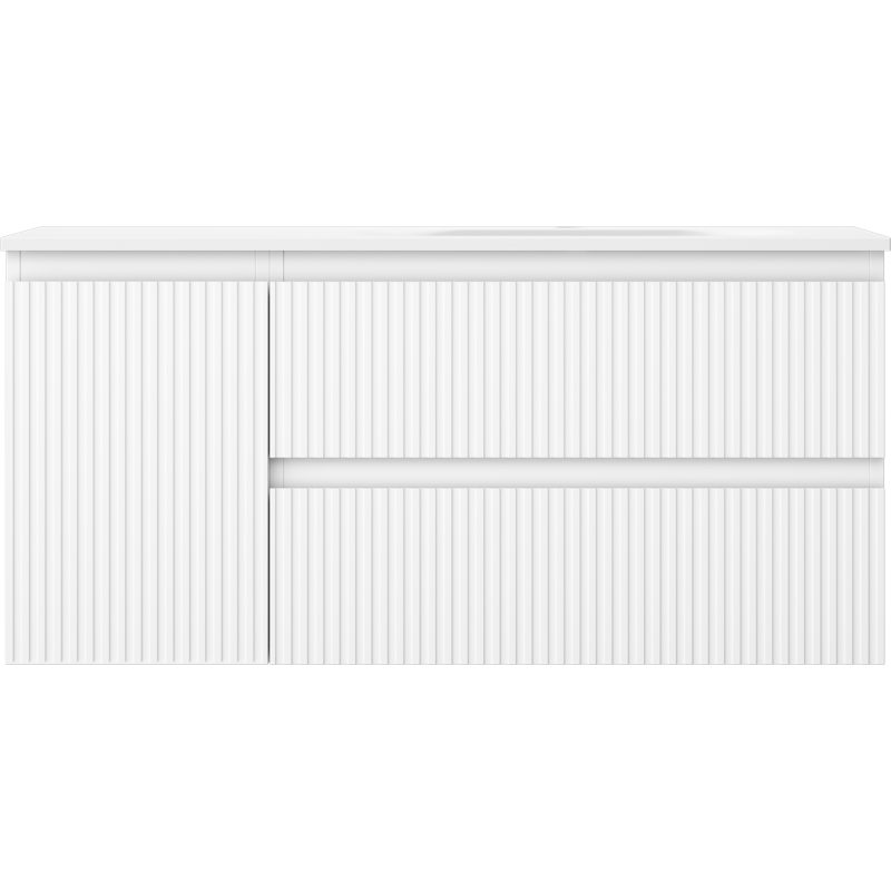 Mexen Rivel kúpeľňová skrinka 100 cm s umývadlom Vela pravá, 2S, 1D, ryhovaná, biela mat - 91A23-10047-3-BBFFF01-W23P01