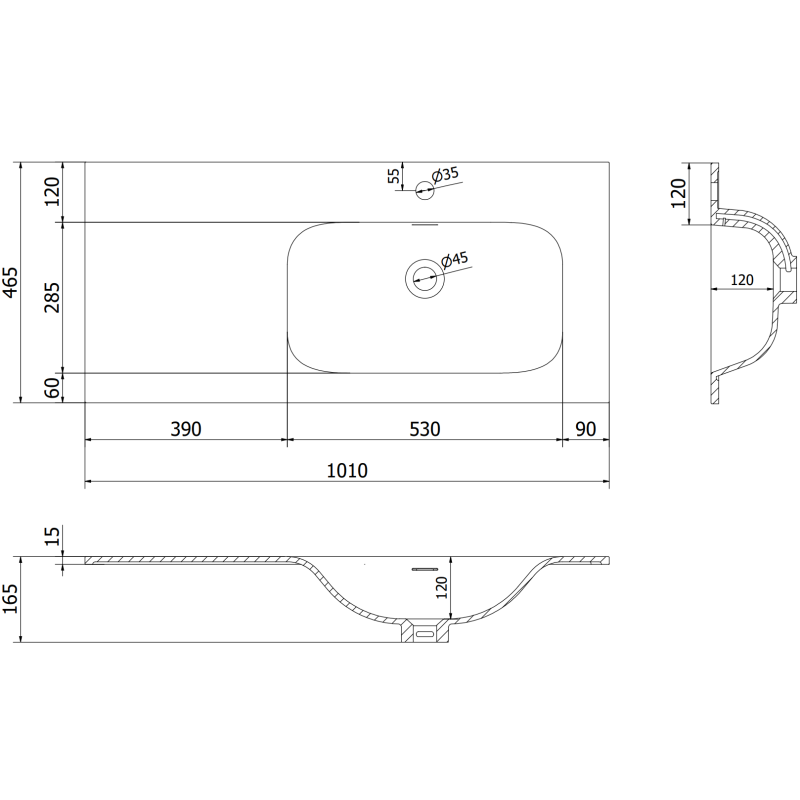 Mexen Rivel kúpeľňová skrinka 100 cm s umývadlom Vela pravá, 2S, 1D, ryhovaná, biela mat - 91A23-10047-3-BBFFF01-W23P01