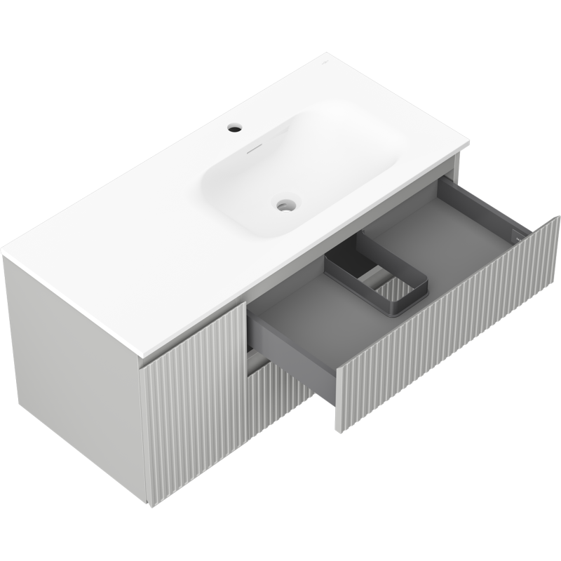 Mexen Rivel kúpeľňová skrinka 100 cm s umývadlom Vela pravá, 2S, 1D, ryhovaná, šedá/biela mat - 91A23-10047-3-BBFFF62-W23P01