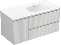 Mexen Rivel kúpeľňová skrinka 100 cm s umývadlom Vela pravá, 2S, 1D, ryhovaná, šedá/biela mat - 91A23-10047-3-BBFFF62-W23P01