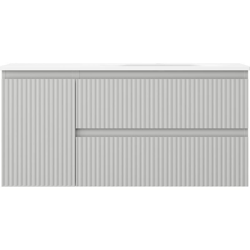 Mexen Rivel kúpeľňová skrinka 100 cm s umývadlom Vela pravá, 2S, 1D, ryhovaná, šedá/biela mat - 91A23-10047-3-BBFFF62-W23P01