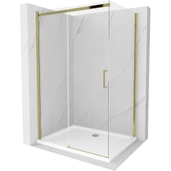 Mexen Omega sprchová kabína, posuvné dvere 130 x 80 cm, transparentnéné, zlatá + závesný bidet Flat - 825-130-080-50-00-4010