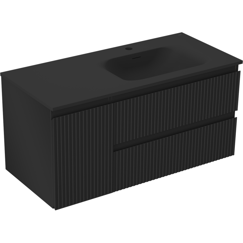 Mexen Rivel kúpeľňová skrinka 120 cm s umývadlom Vela pravá, 2S, 1D, ryhovaná, čierna matná - 91A23-10047-3-BBFFF71-W23P71