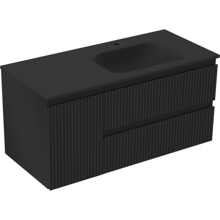 Mexen Rivel kúpeľňová skrinka 120 cm s umývadlom Vela pravá, 2S, 1D, ryhovaná, čierna matná - 91A23-10047-3-BBFFF71-W23P71