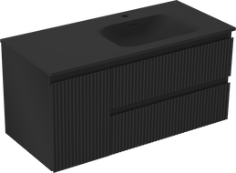Mexen Rivel kúpeľňová skrinka 120 cm s umývadlom Vela pravá, 2S, 1D, ryhovaná, čierna matná - 91A23-10047-3-BBFFF71-W23P71