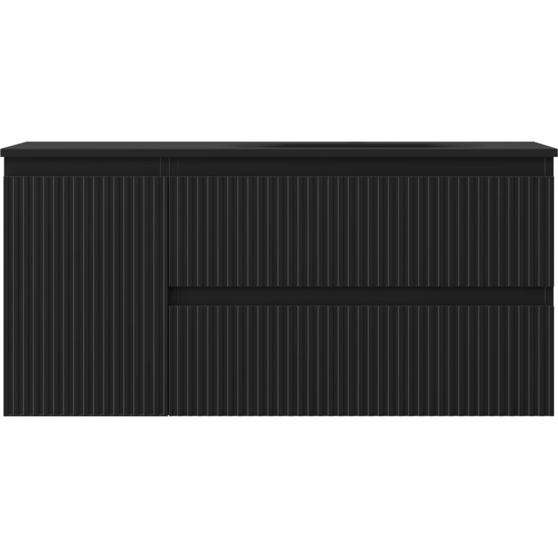 Mexen Rivel kúpeľňová skrinka 120 cm s umývadlom Vela pravá, 2S, 1D, ryhovaná, čierna matná - 91A23-10047-3-BBFFF71-W23P71