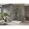 Mexen Omega posuvná sprchová kabína 130 x 80 cm, transparentná, zlatá + sprchová vanička Flat - 825-130-080-50-00-4010