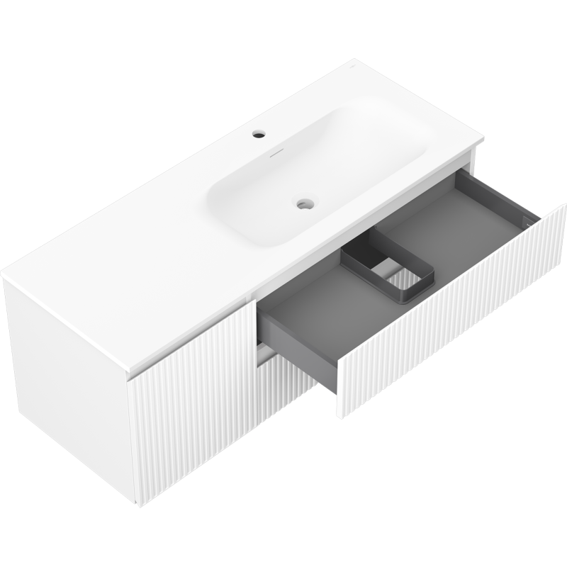 Mexen Rivel kúpeľňová skrinka 120 cm s umývadlom Vela pravá, 2S, 1D, ryhovaná, biela mat - 91A23-12047-3-BBFFF01-W23P01