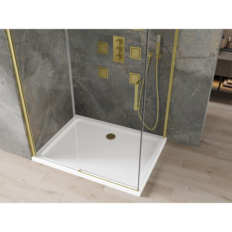 Mexen Omega posuvná sprchová kabína 130 x 80 cm, transparentná, zlatá + sprchová vanička Flat - 825-130-080-50-00-4010