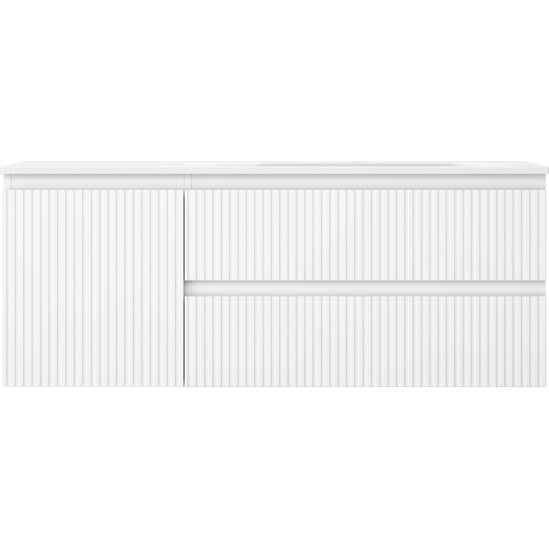 Mexen Rivel kúpeľňová skrinka 120 cm s umývadlom Vela pravá, 2S, 1D, ryhovaná, biela mat - 91A23-12047-3-BBFFF01-W23P01