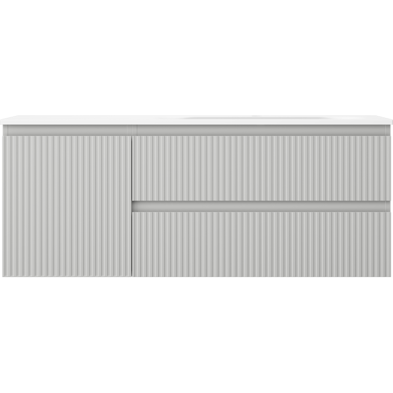 Mexen Rivel kúpeľňová skrinka 120 cm s umývadlom Vela pravá, 2S, 1D, ryhovaná, sivá/biela mat - 91A23-12047-3-BBFFF62-W23P01
