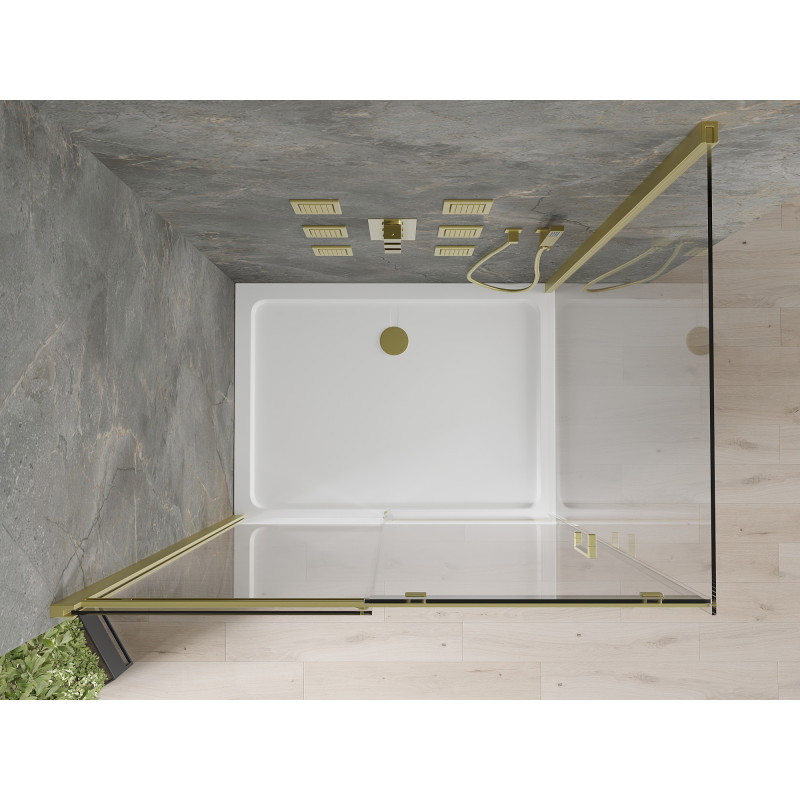 Mexen Omega posuvná sprchová kabína 130 x 80 cm, transparentná, zlatá + sprchová vanička Flat - 825-130-080-50-00-4010