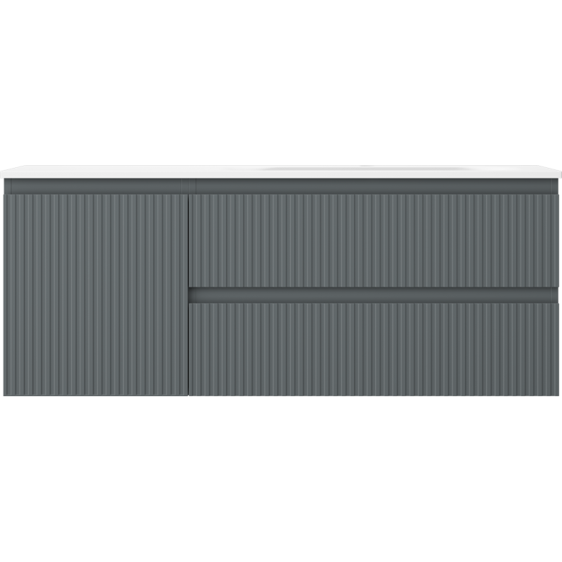 Mexen Rivel kúpeľňová skrinka 120 cm s umývadlom Vela pravá, 2S, 1D, ryhovaná, grafit/biela matná