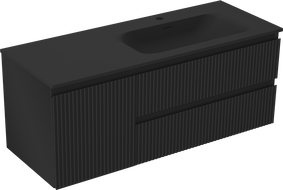 Mexen Rivel kúpeľňová skrinka 120 cm s umývadlom Vela pravá, 2S, 1D, ryhovaná, čierna mat - 91A23-12047-3-BBFFF71-W23P71