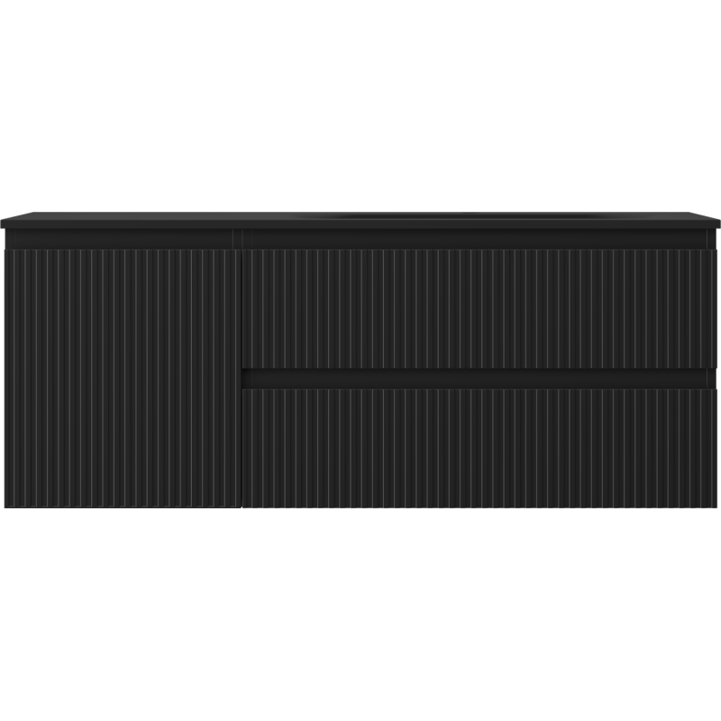 Mexen Rivel kúpeľňová skrinka 120 cm s umývadlom Vela pravá, 2S, 1D, ryhovaná, čierna mat - 91A23-12047-3-BBFFF71-W23P71