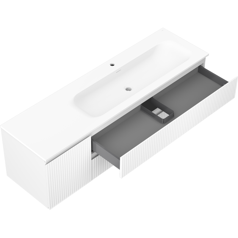 Mexen Rivel kúpeľňová skrinka 160 cm s umývadlom Vela pravým, 2S, 1D, ryhovaná, biela matná - 91A23-16047-3-BBFFF01-W23P01