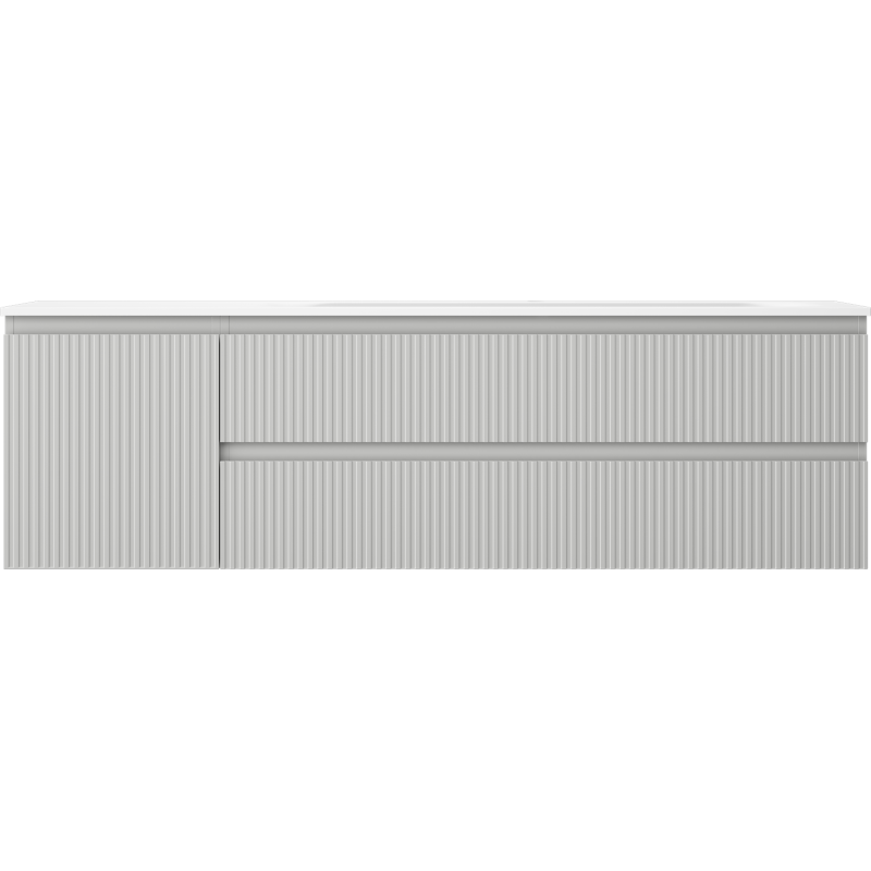 Mexen Rivel kúpeľňová skrinka 160 cm s umývadlom Vela pravým, 2S, 1D, ryhovaná, sivá/biela mat - 91A23-16047-3-BBFFF62-W23P01