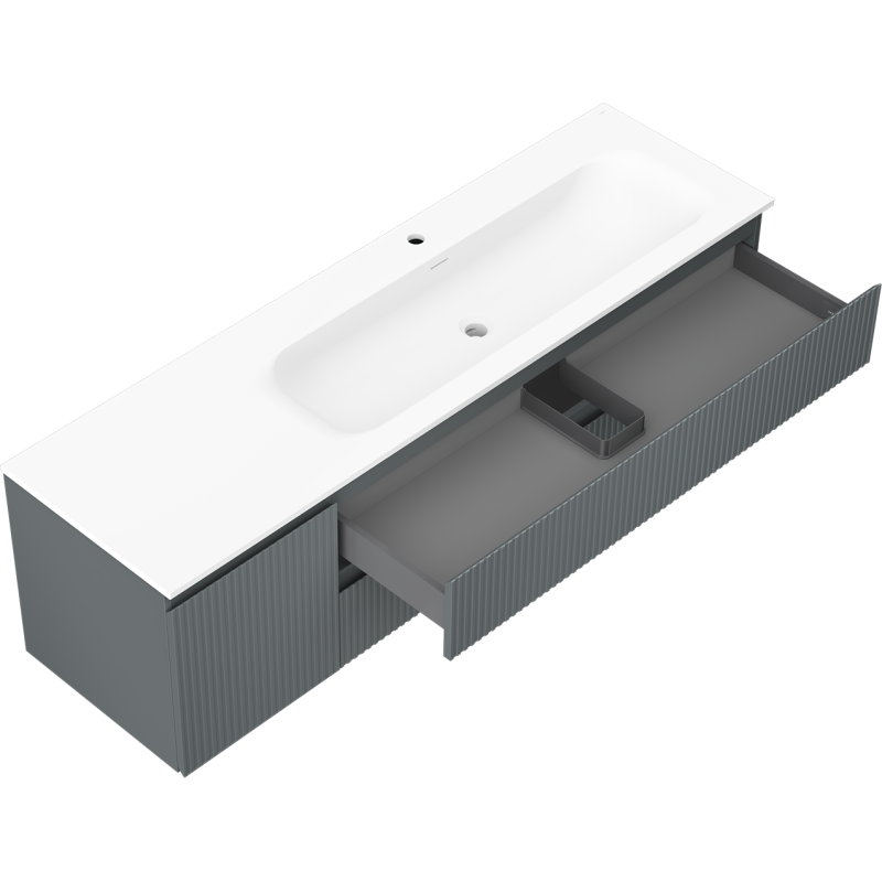 Mexen Rivel kúpeľňová skrinka 160 cm s pravým umývadlom Vela, 2S, 1D, ryhovaná, grafit/biela matná