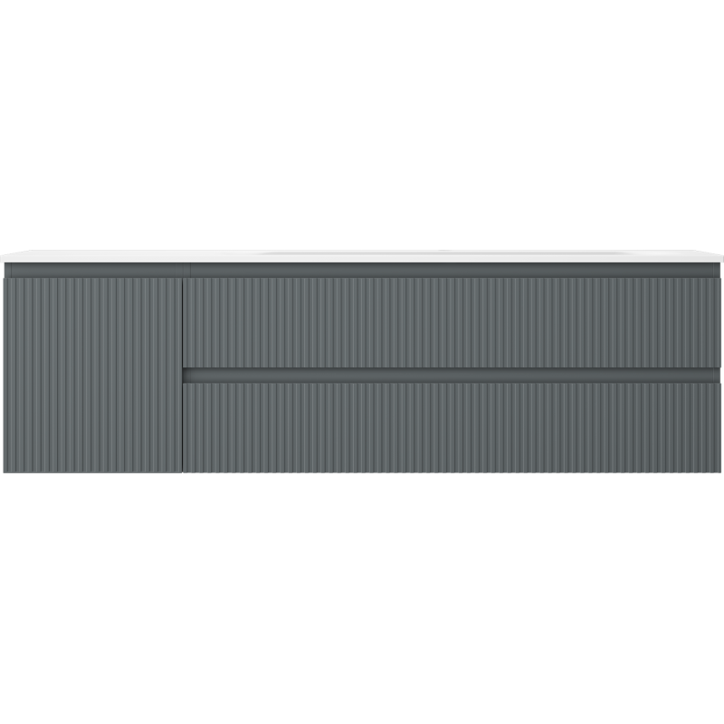 Mexen Rivel kúpeľňová skrinka 160 cm s pravým umývadlom Vela, 2S, 1D, ryhovaná, grafit/biela matná