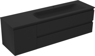 Mexen Rivel kúpeľňová skrinka 160 cm s umývadlom Vela pravá, 2S, 1D, ryhovaná, čierna matná - 91A23-16047-3-BBFFF71-W23P71