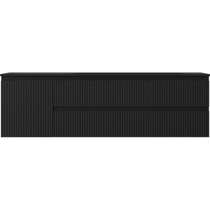 Mexen Rivel kúpeľňová skrinka 160 cm s umývadlom Vela pravá, 2S, 1D, ryhovaná, čierna matná - 91A23-16047-3-BBFFF71-W23P71