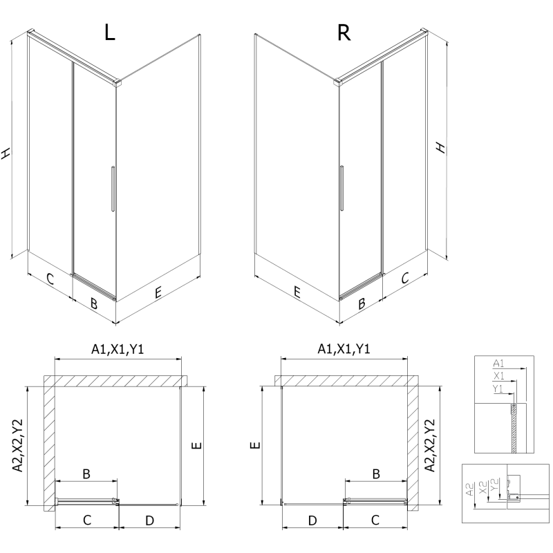 Mexen Rox pravá posuvná sprchová kabína 115 x 80 cm, čierna mriežka, čierna - 8C2-115-080-70-77-P