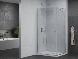 Mexen Pretoria sprchový kút 90 x 120 cm, priehľadný, chróm + sprchová vanička Flat - 852-090-120-01-00-4010