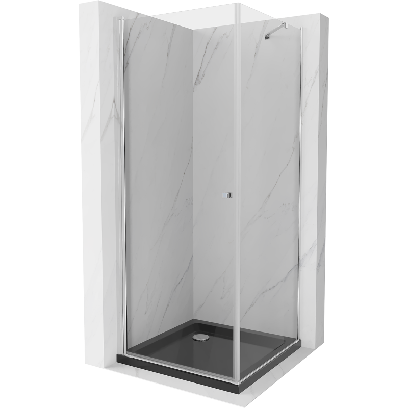 Mexen Pretoria sprchovací kút otočný 70 x 70 cm, transparentný, chróm + vanička Flat, čierna - 852-070-070-01-00-4070