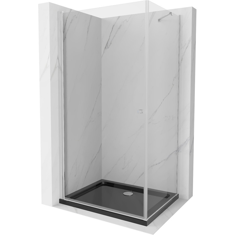 Mexen Pretoria sprchovací kút výklopný 70 x 100 cm, priehľadný, chróm + vanička Flat, čierny - 852-070-100-01-00-4070