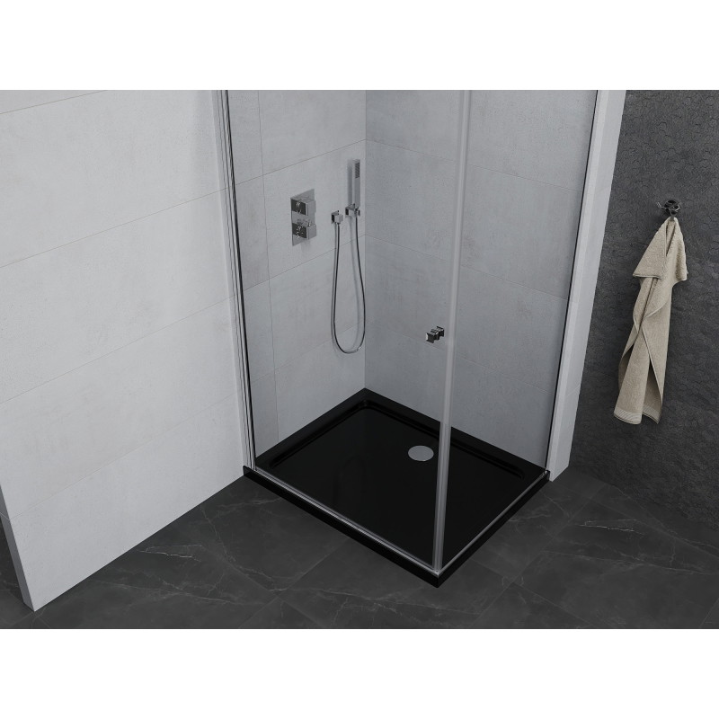Mexen Pretoria sprchovací kút výklopný 70 x 100 cm, priehľadný, chróm + vanička Flat, čierny - 852-070-100-01-00-4070