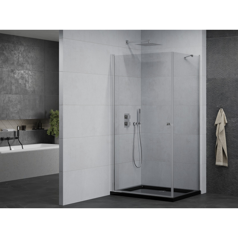 Mexen Pretoria sprchový kút sklopný 70 x 100 cm, priehľadný, chróm + vanička Flat, čierna - 852-070-100-01-00-4070