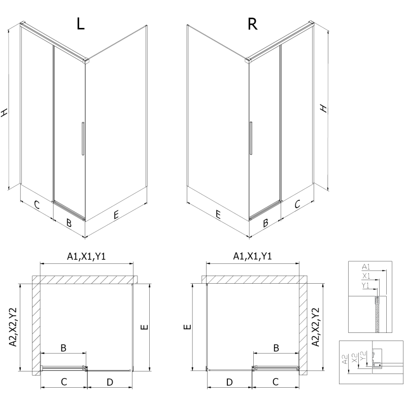 Mexen Rox sprchový kút posuvný 90 x 95 cm, transparentný, brúsený nikel - 8C2-090-095-97-00