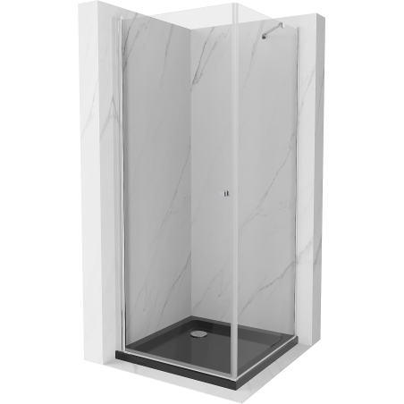 Mexen Pretoria sprchový kút s otváracími dverami 80 x 80 cm, priehľadný, chróm + vanička Flat, čierna - 852-080-080-01-00-4070