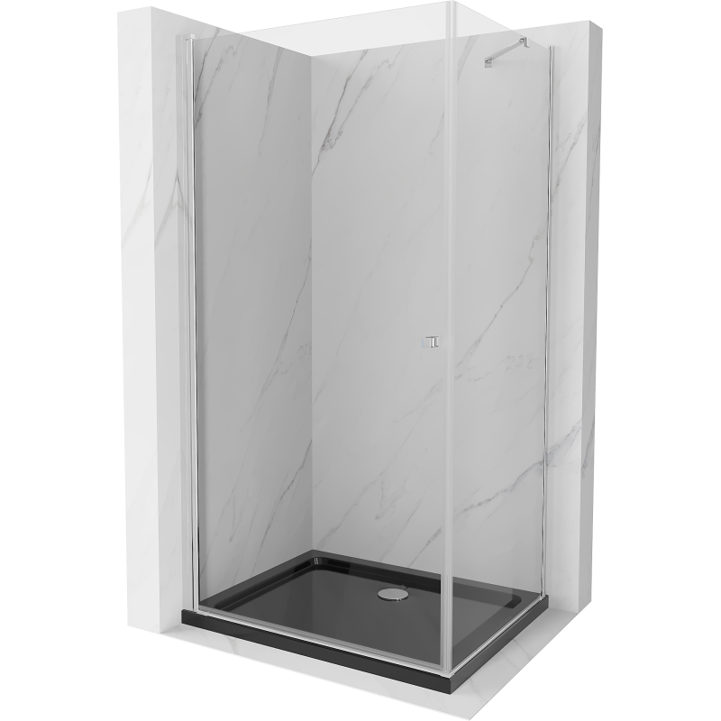 Mexen Pretoria sprchový kút otvárateľný 80 x 120 cm, transparentný, chróm + vanička Flat, čierna - 852-080-120-01-00-4070