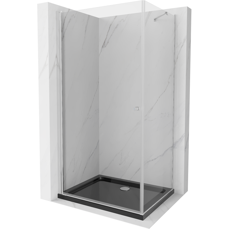 Mexen Pretoria sprchový kút otočný 90 x 110 cm, transparentný, chróm + vanička Flat, čierny - 852-090-110-01-00-4070