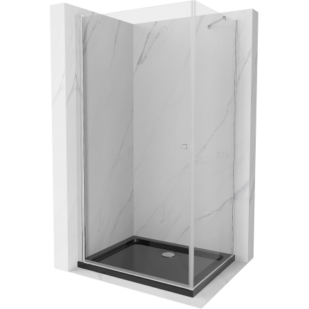 Mexen Pretoria sprchový kút otvárací 100 x 70 cm, transparentný, chróm + vanička Flat, čierny - 852-100-070-01-00-4070