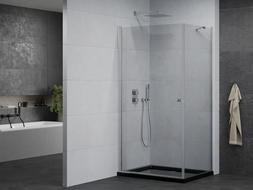 Mexen Pretoria sprchový kút otvárací 100 x 70 cm, transparentný, chróm + vanička Flat, čierny - 852-100-070-01-00-4070