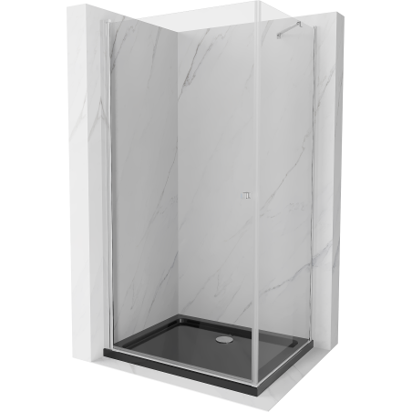 Mexen Pretoria sprchový kút otvárací 100 x 90 cm, transparentný, chróm + vanička Flat, čierny - 852-100-090-01-00-4070