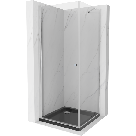 Mexen Pretoria sprchovací kút otvárací 100 x 100 cm, transparentný, chróm + vanička Flat, čierny - 852-100-100-01-00-4070