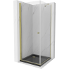 Mexen Pretoria sprchovací kút skladacie 70 x 70 cm, priehľadný, zlatý + vanička Flat, čierna - 852-070-070-50-00-4070G