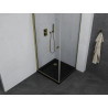 Mexen Pretoria swingový sprchový kút 70 x 70 cm, priehľadný, zlatý + plochá vanička, čierna - 852-070-070-50-00-4070G