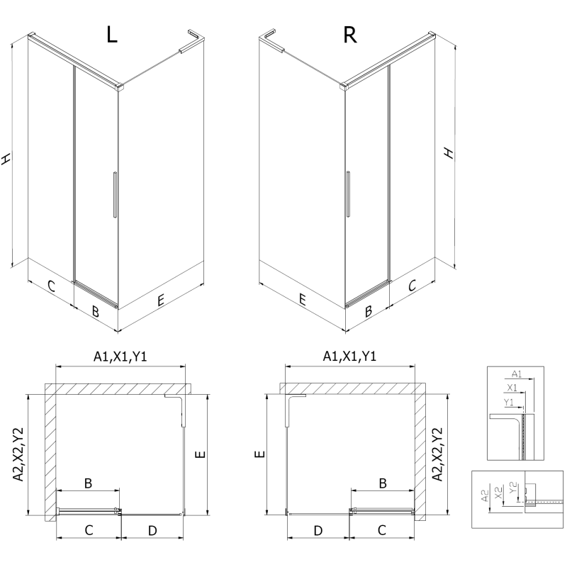 Mexen Rox L sprchovací kút posuvný ľavý 90 x 80 cm, čierny rám, čierny - 8C2L-090-080-70-70-L