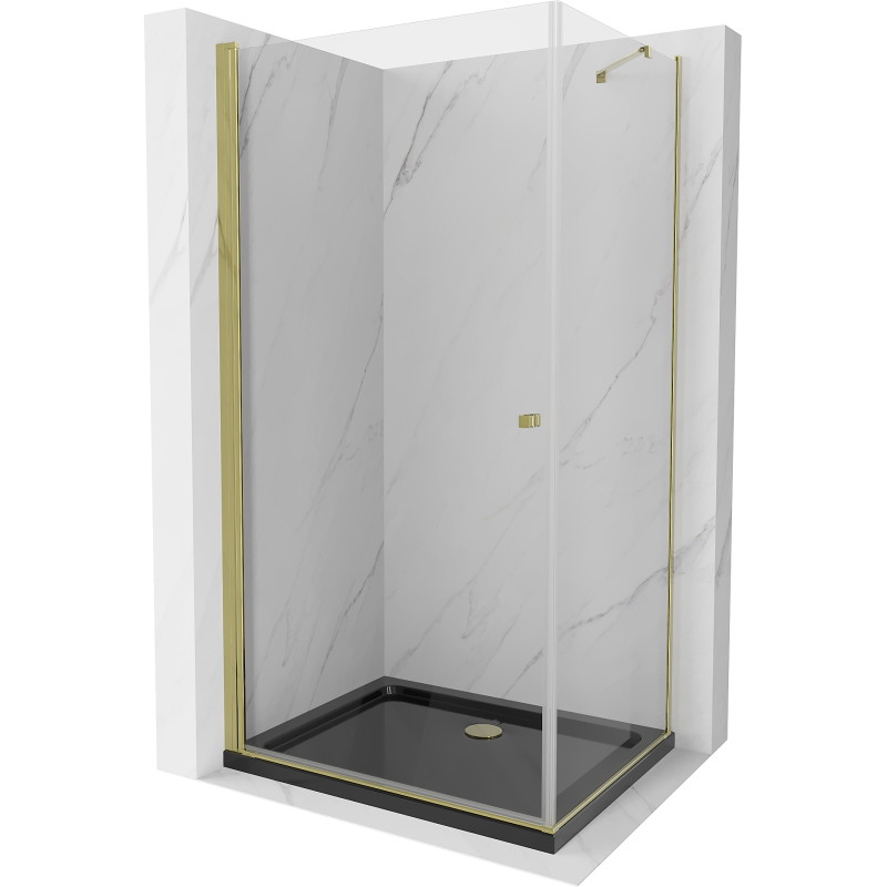Mexen Pretoria sprchový kút 70 x 90 cm, priehľadný, zlatý + sprchová vanička Flat, čierna - 852-070-090-50-00-4070G