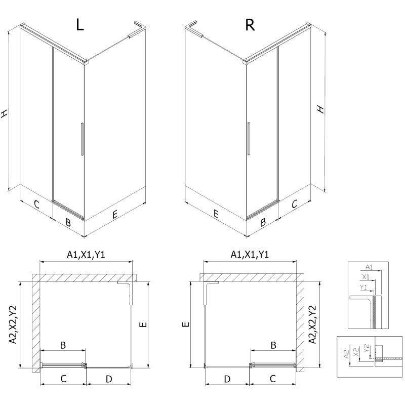 Mexen Rox L sprchovací kút posuvný 105 x 75 cm, transparentný, gun metal - 8C2L-105-075-95-00